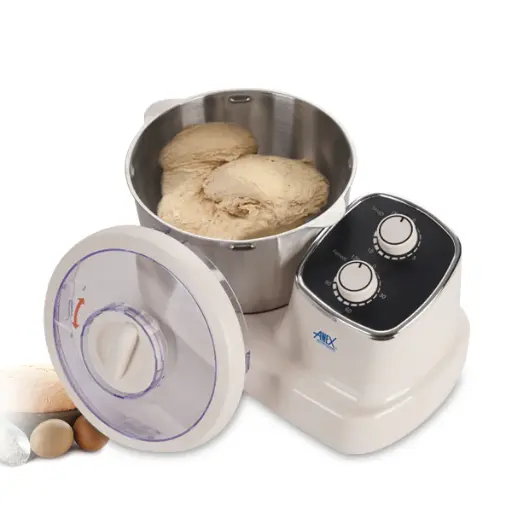 AG-2127 Dough Maker  220-240 Volt 50/60 Hz 500 Watts  2 Years Warranty  Features:  House-hold Dough Mixer  Powerful Copper Motor . Capacity: 5 liter dough / time. Food great Stainless Steel 304 mixing bowl. Skid resistant feel [Brand anex]